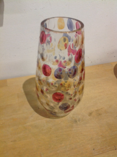 Vase-.10" Blue & Pink Circle Glass