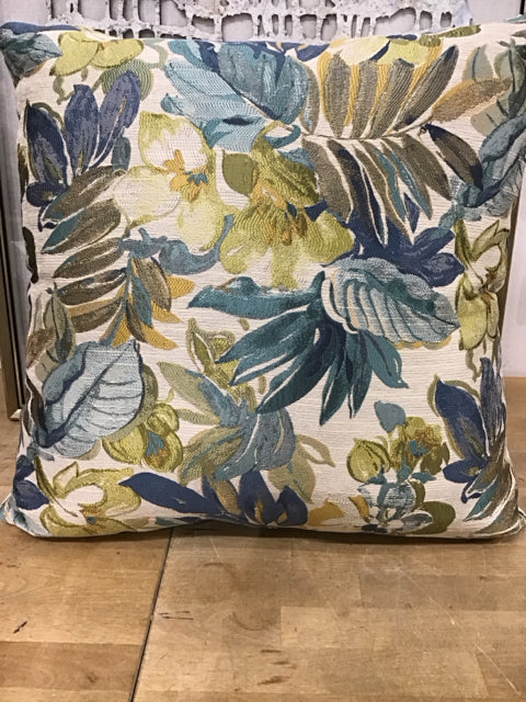 22" Bellamy Lane Blue & Yellow Botanical Pillow