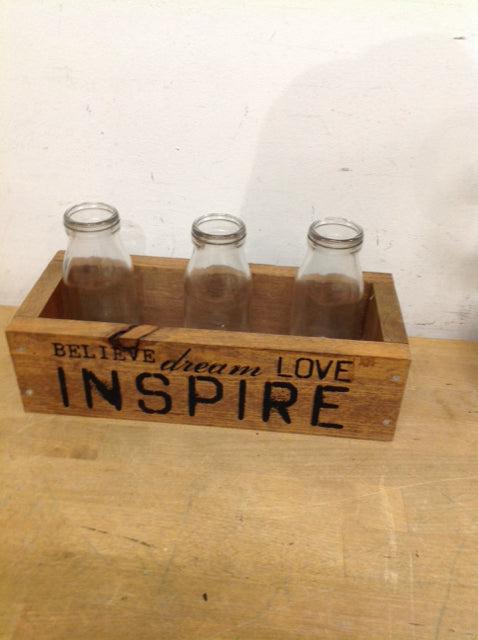 3 Glass Jars W/Wood Inspire Box