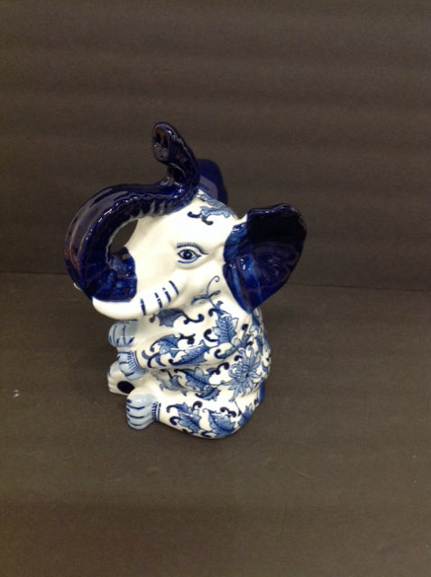 11" Blue/White Painted Elephant