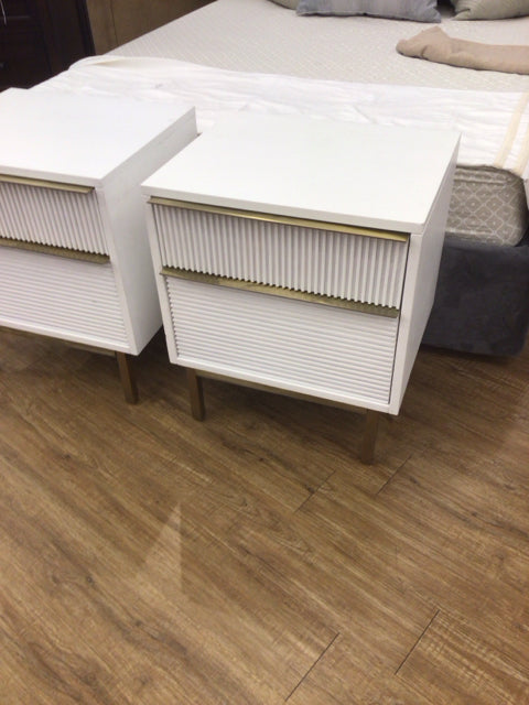 White Two Drawer Gold Handle Nightstand