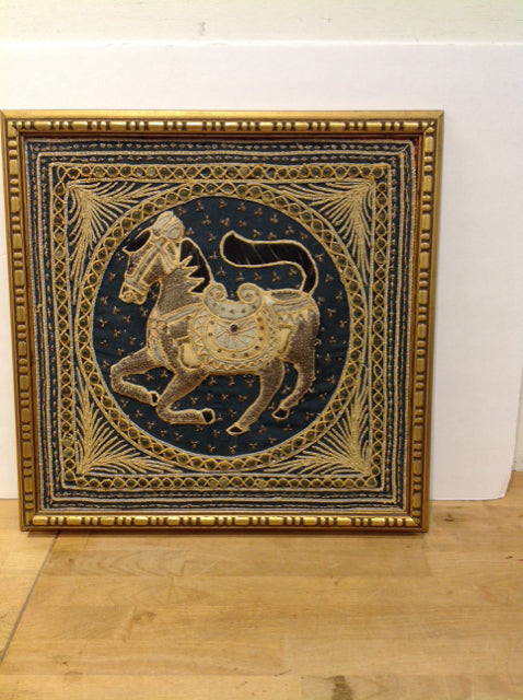 18" Square Framed Beaded Kalaga w/Horse