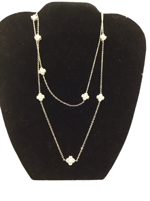 36" Van Cleef Style Silver/Pave Necklace
