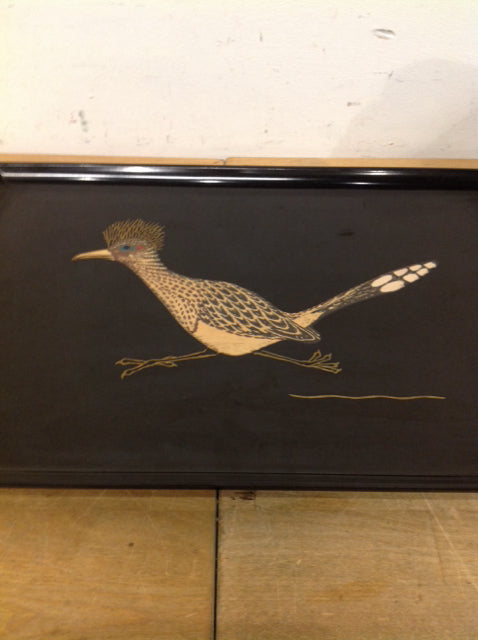 Tray- 18" Vintage Couroc Lacquer Bird