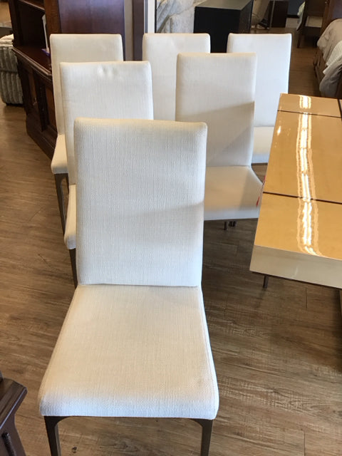 Set/6 Cream Fabric Dining Chairs w/Metal Legs