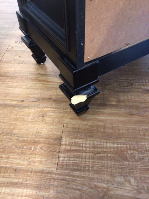 AS-IS Black Three Drawer Nightstand(Missing Chunk Back Leg)