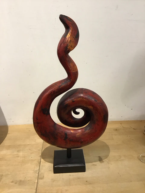 Red Black Gold Carved Swirl Sculpture