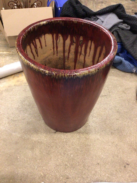26 1/2" Red Ceramic Drip Glaze Planter