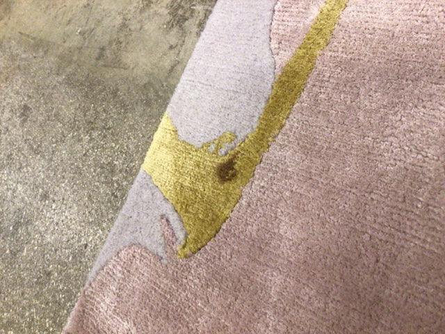 AS-IS 10 1/2" X 121 1/2" The Rug Company Custom Taupe/Gold/Light Rose Rug