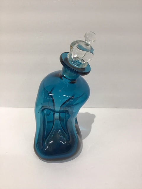 10"Abstract Blue Art Glass Decanter