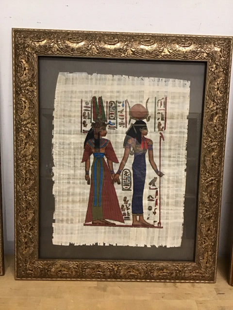 21"x25" Egyptian Papyrus Horus Leading Queen Nefertiti Into Afterlife