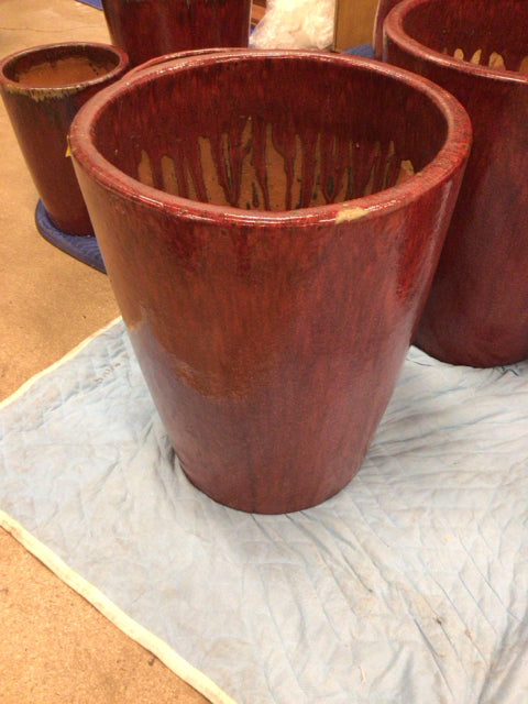 26 1/2" Red Ceramic Drip Glaze Planter