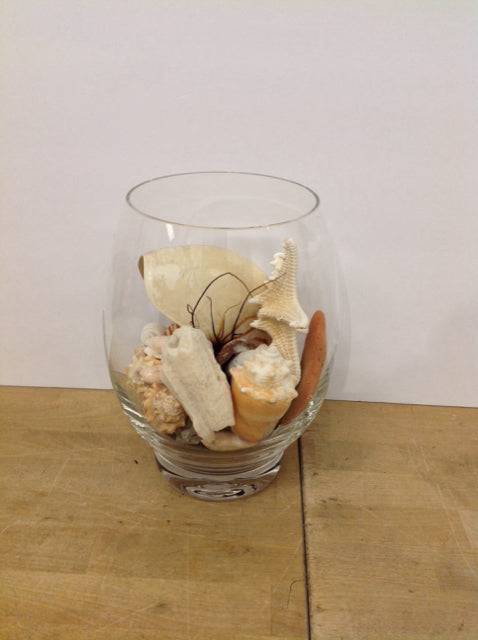 10" Clear Glass Jar w/Seashells