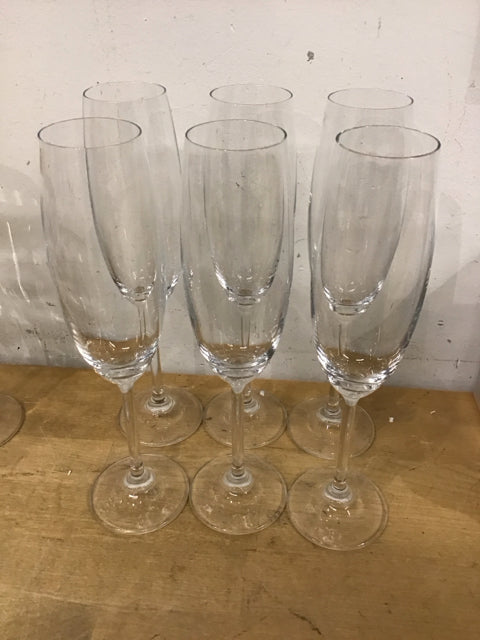 Set Of 6 Clear Glass Champaigne Flutes