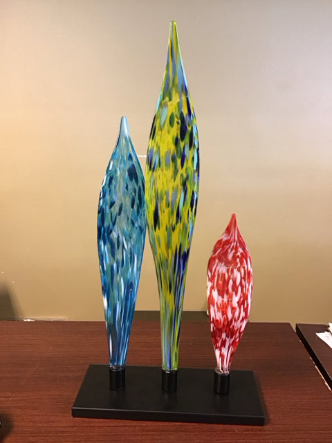 26" H Art Glass Blue Green Red Sculpture