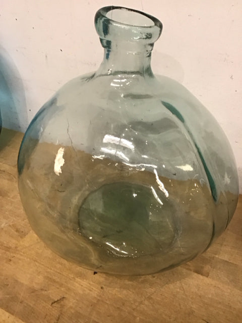 12.5" Green Glass Demijohn Style Vase