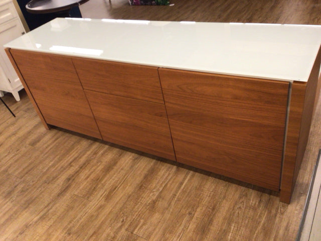 76" X 20" Calligaris Horizon Walnut Frosted Glass Top T.V Stand