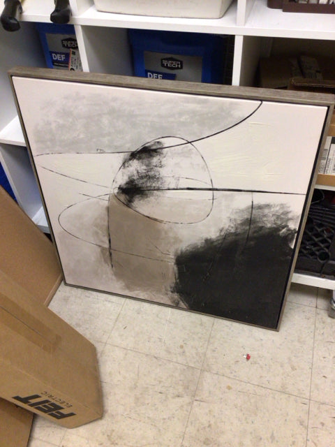 29" Square Wood Framed Beige/Black Abstract Print On Canvas