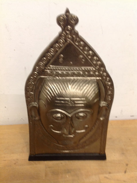 14" Asian Metal Face On Stand