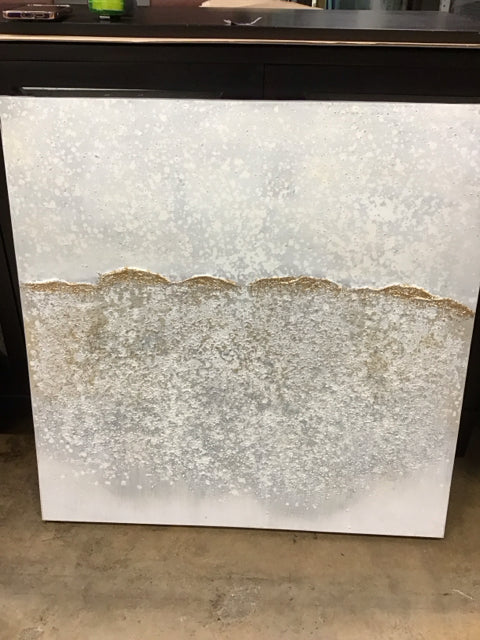 29.5" Sq. Cream Gray Gold Abstract Canvas Art