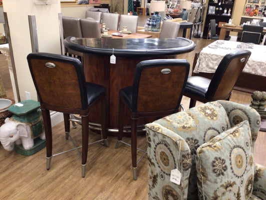 Thomasvile Bogart Wood & Leather Bar W/3 Stools