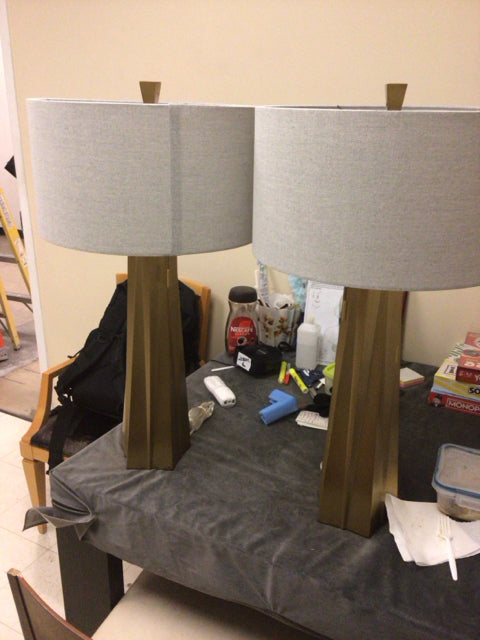 Pair Of Gold Metal Table Lamps W/Shades