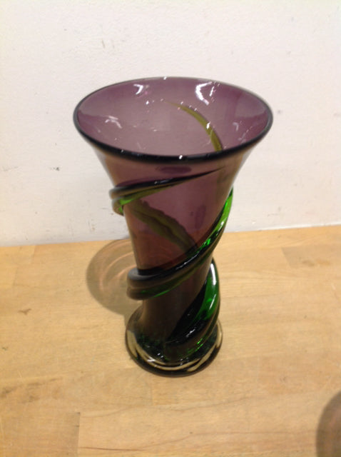 Vase- 9" Purple & Green Art Glass