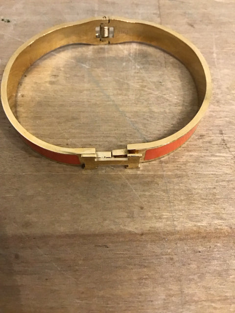 Hermes Like Orange Enamel Stainless Goldtone Bracelet