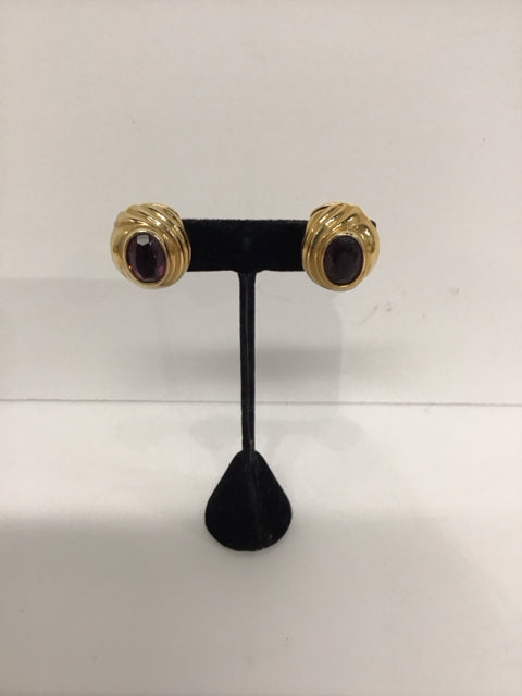 Gold Amethyst Clip Earrings