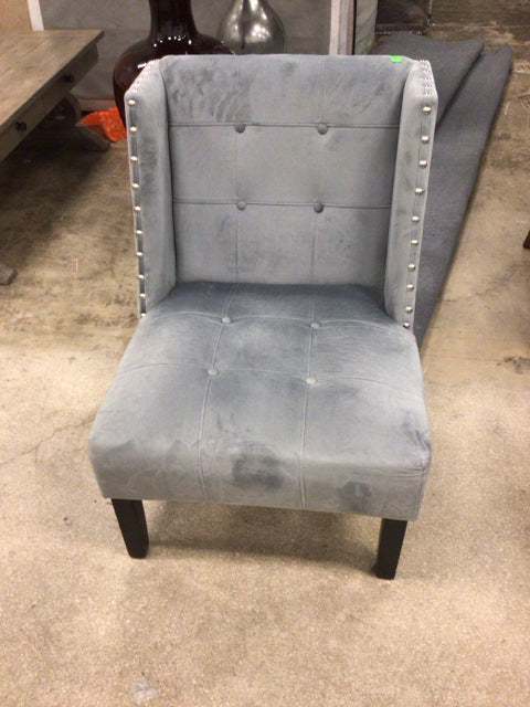 Grey Button Tufted Chair W/Silver Nailheads