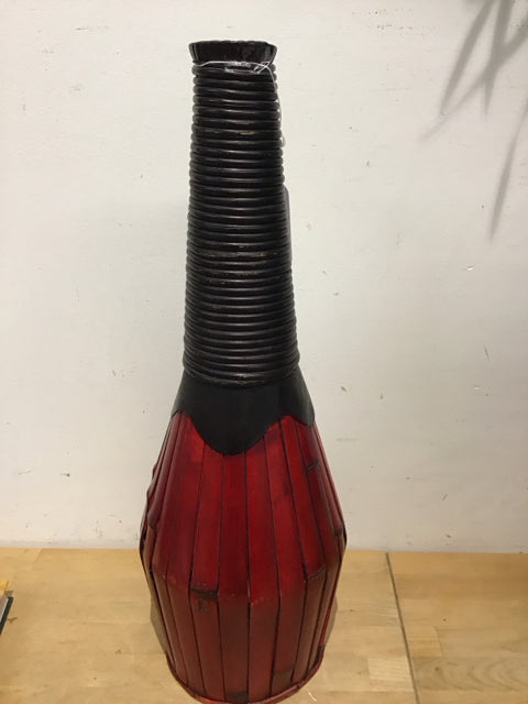Red Bamboo Vase/Leather Top
