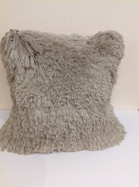 Long Hair Faux Fur Pillow w/Silver Streaks