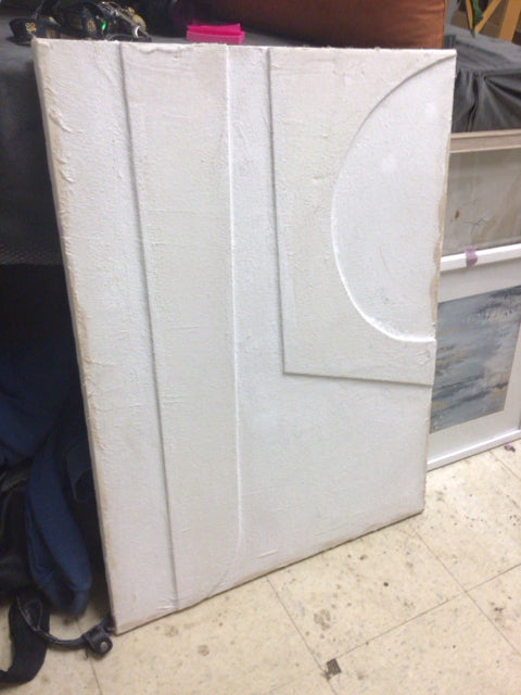 24 1/8" X 31 7/8" White Textured Abstract Print On Canvas