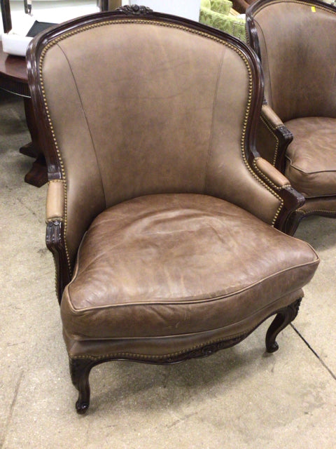 Century Furniture Curved Back Wood & Leather Arm Chair