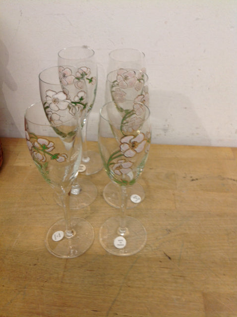 Set Of 6 France Floral Champagne Glasses