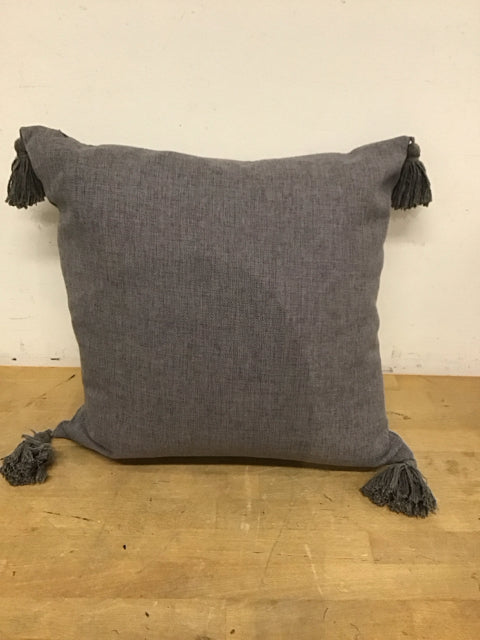 17" Gray Tassled Pillow
