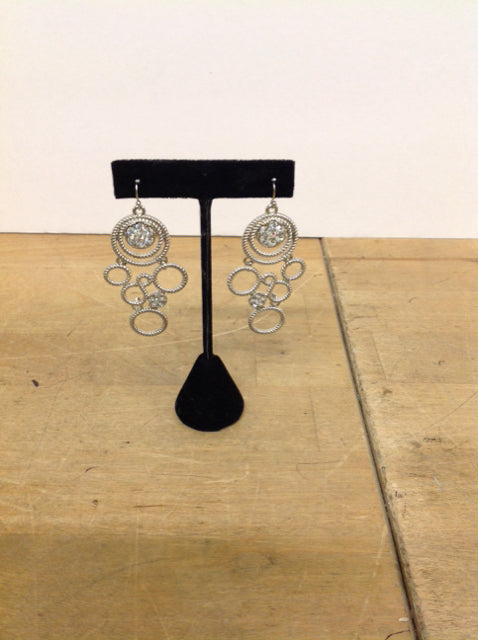 Rhinestone Silver Tone Dangle Earrings