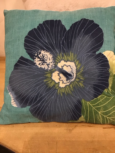 18" Teal Floral Square Pillow