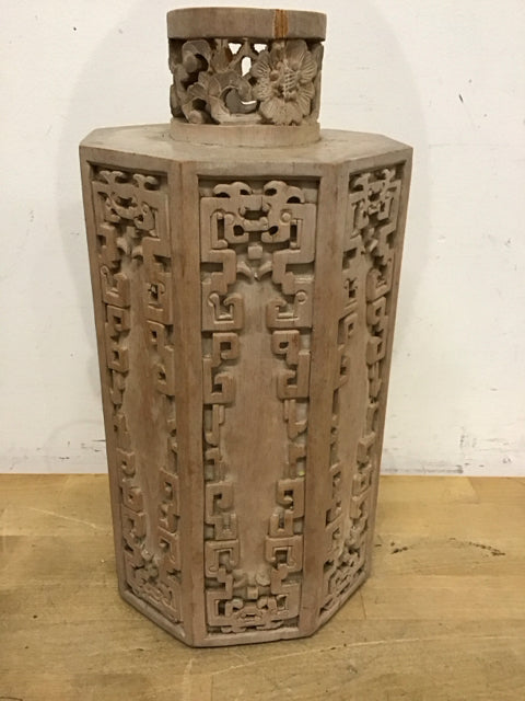 14" Carved Geometric Octogon Decorative Vase