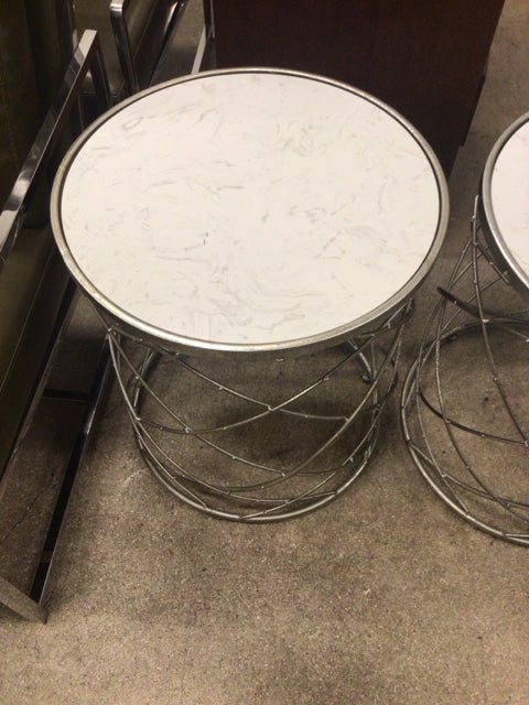 18 1/2" Round Marble Metal Base End Table