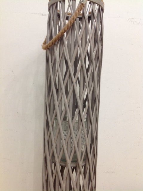 Candle Holder- 37" Grey Wood W Glass Insert