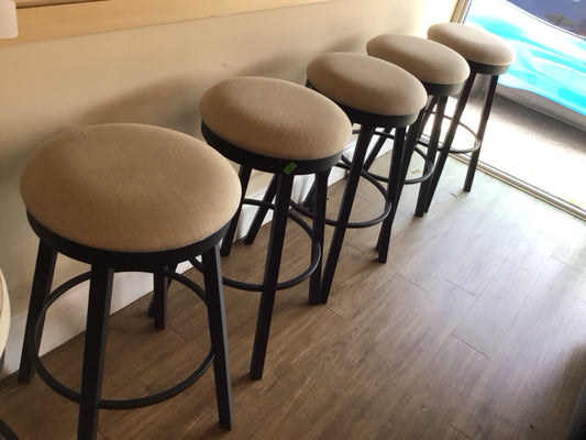 Set Of 5 Amisco Round Backless Fabric & Metal Bar Stools