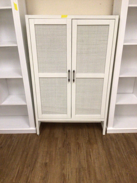 32.5" X 14" X 52" White Two Door Rattan Front Bar Cabinet