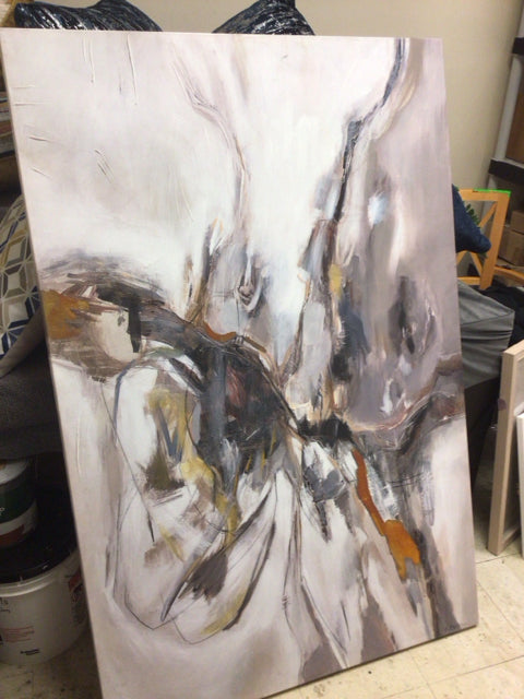 38 1/4" X 58 1/8" Light Purple/Orange/Cream Abstract Print On Canvas