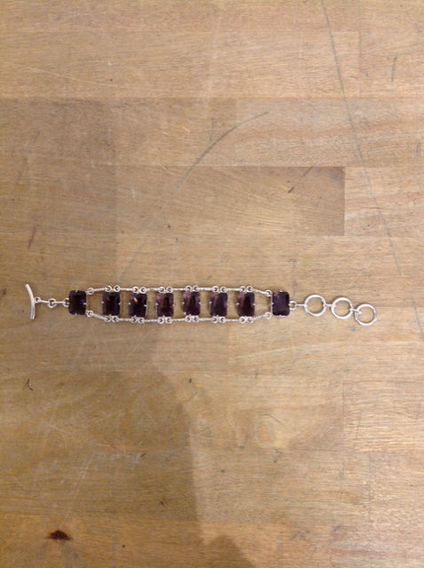 Purple Rhinestone Silver Tone Bracelet