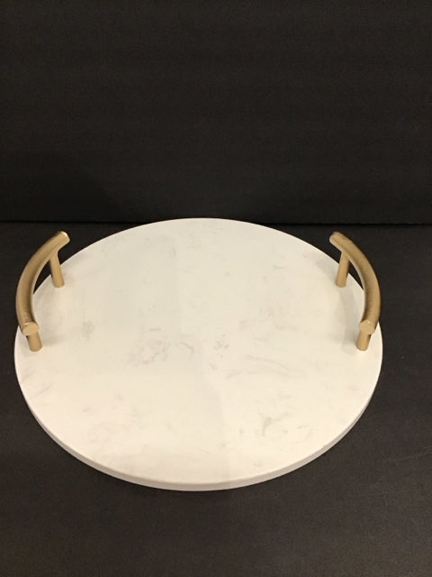 15.5"Rd Marble Tray w/Gold Handles