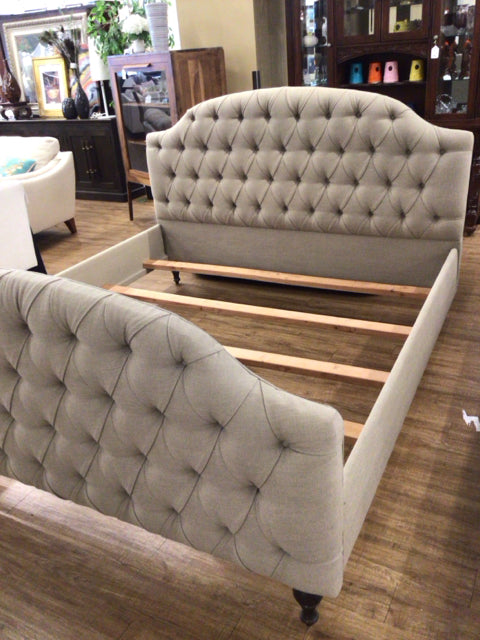Ballard Design Tan Button Tufted Arch King Bed