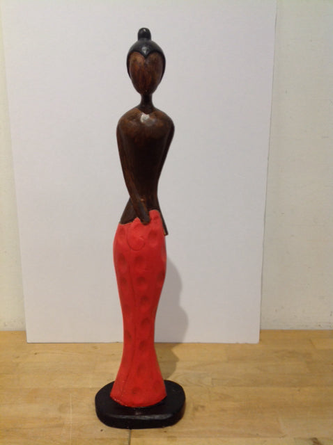 24" Wooden Oriental Woman Sculpture