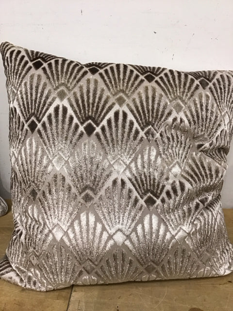 22" Taupe Velvet Art Deco Fan Pattern Pillow