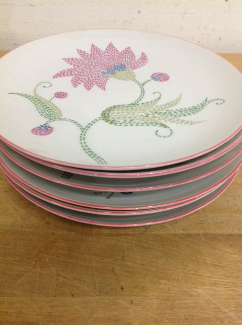 Set Of 6 Pink Floral Ceramic Dessert Dishes